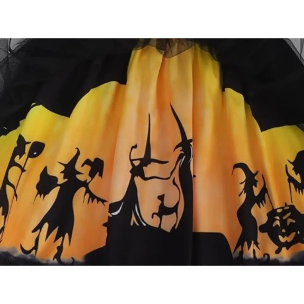 Halloween Pumpkin Witch Costume‎ Dress Kids 3T-4T Orange Tulle Party NEW